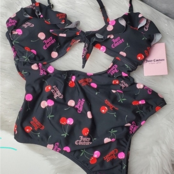 NWT Juicy Couture cherry cutout swimsuit size MEDIUM - Picture 1 of 2